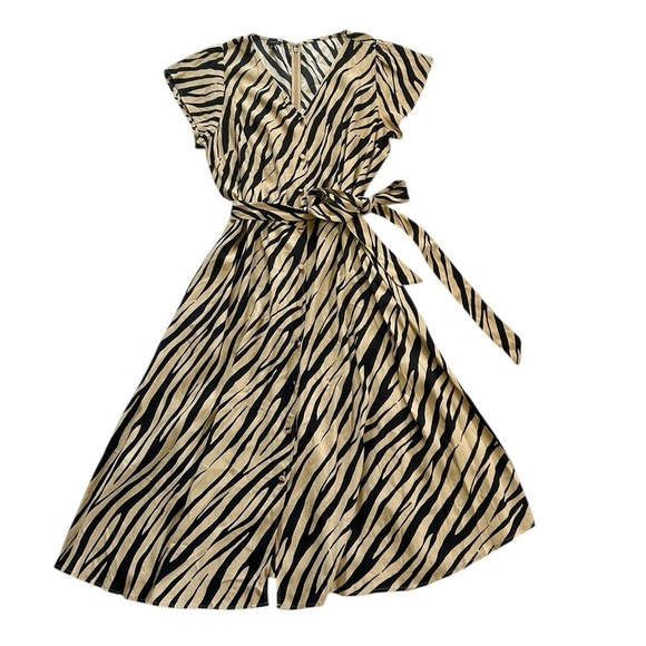 Talbots STRIKING ZEBRA MIDI SHIRTDRESS ajustable waist tie Size 16 - Picture 3 of 13